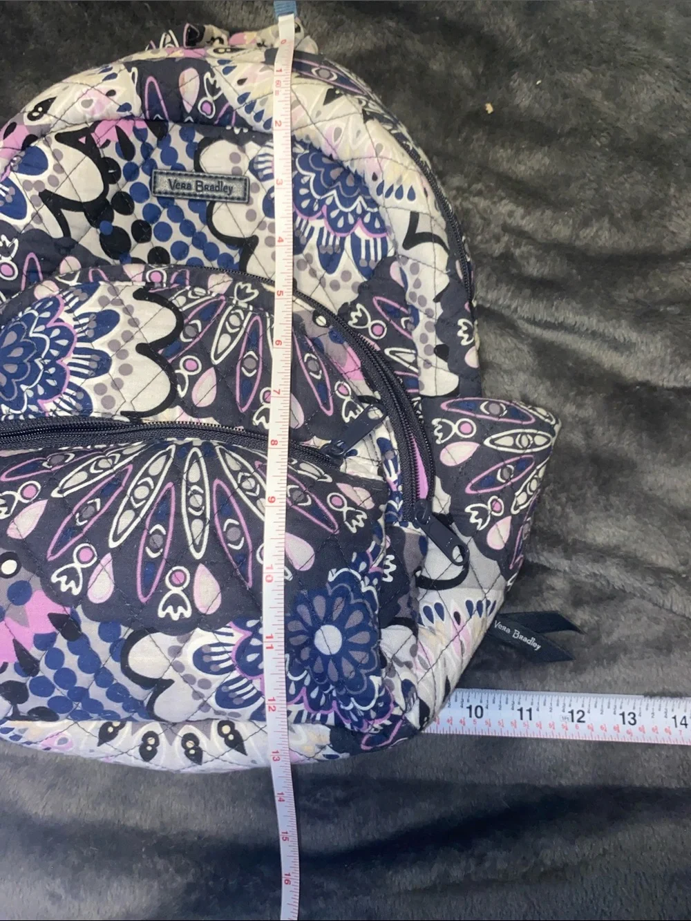 Vera Bradley Quilted Mini Backpack in Navy, Purple & Pink Pattern